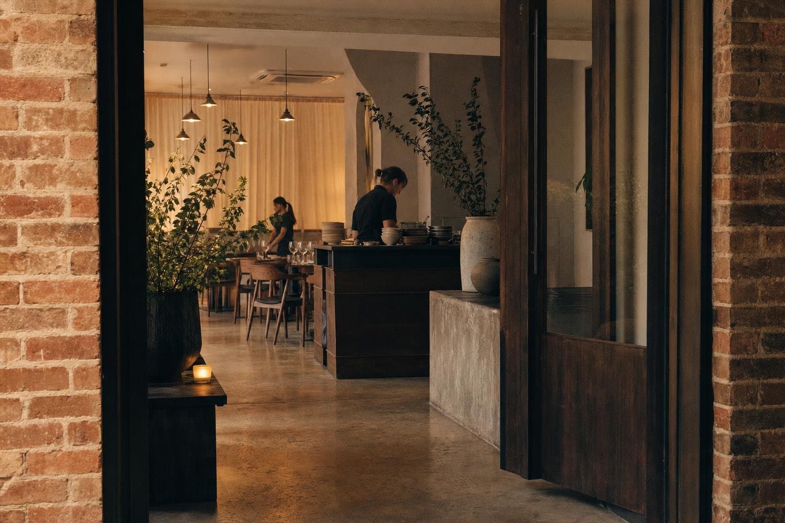 A welcoming architectural detail of a modern independent restaurant entrance